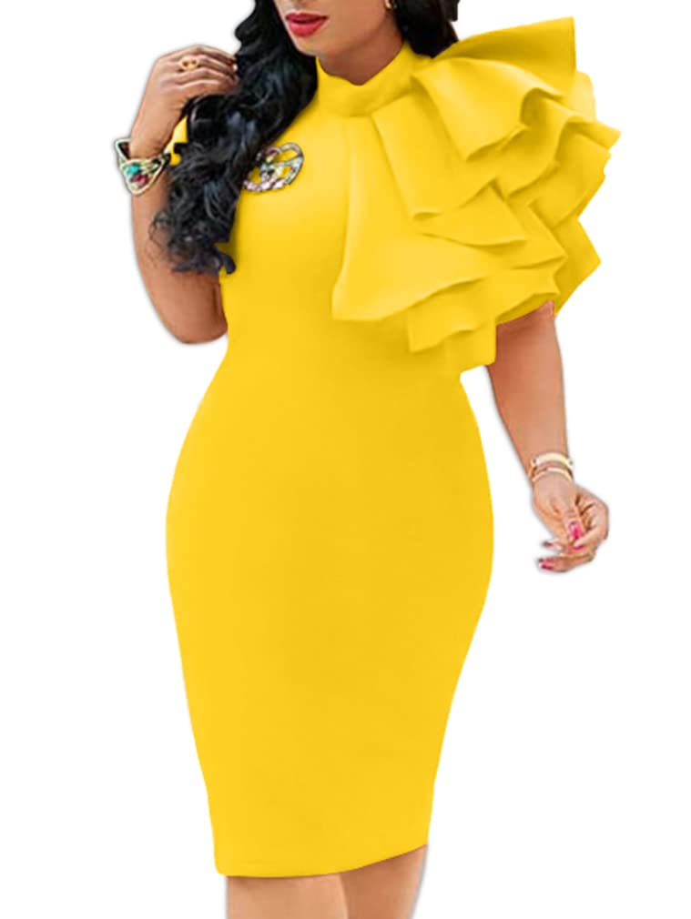 XXTAXN Womens Cocktail Bodycon Ruffle Sleeveless Formal Midi Dress
