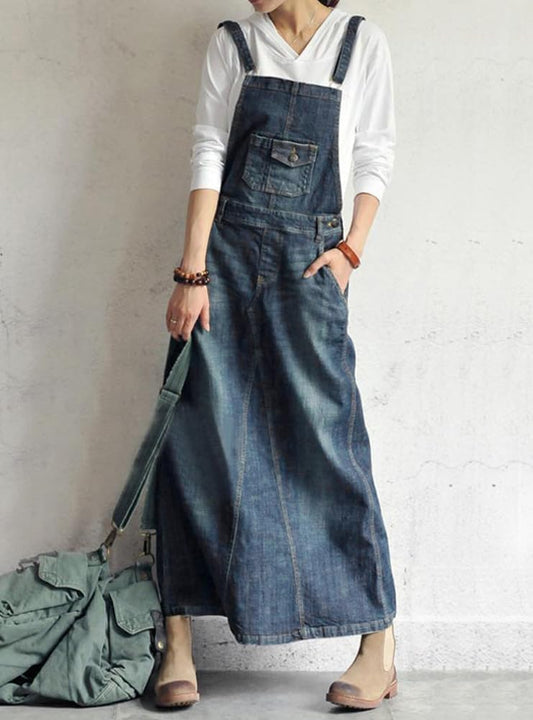 chouyatou Women's Vintage Adjustable Strap Denim Overall Dress Distressed A-Line Pinafore Bib Jean Dress