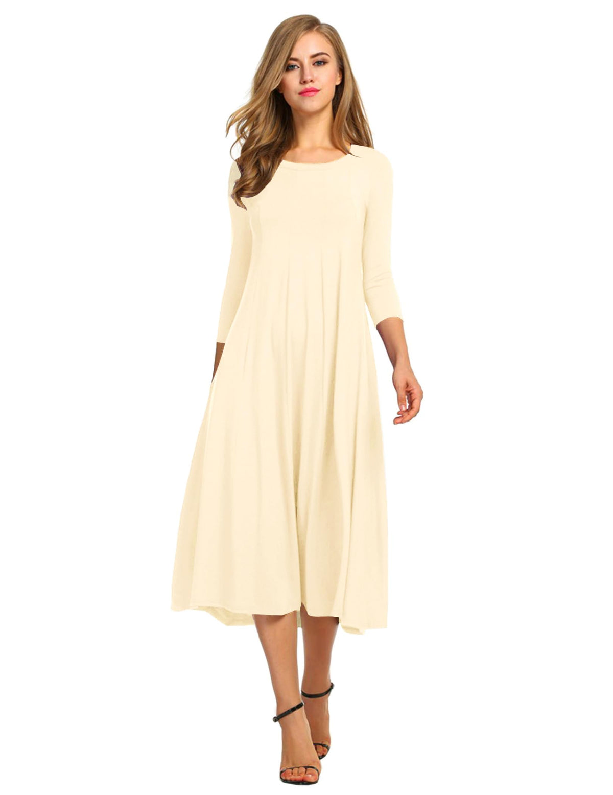 HOTOUCH Women's 3/4 Sleeve A-line and Flare Midi Long Dress