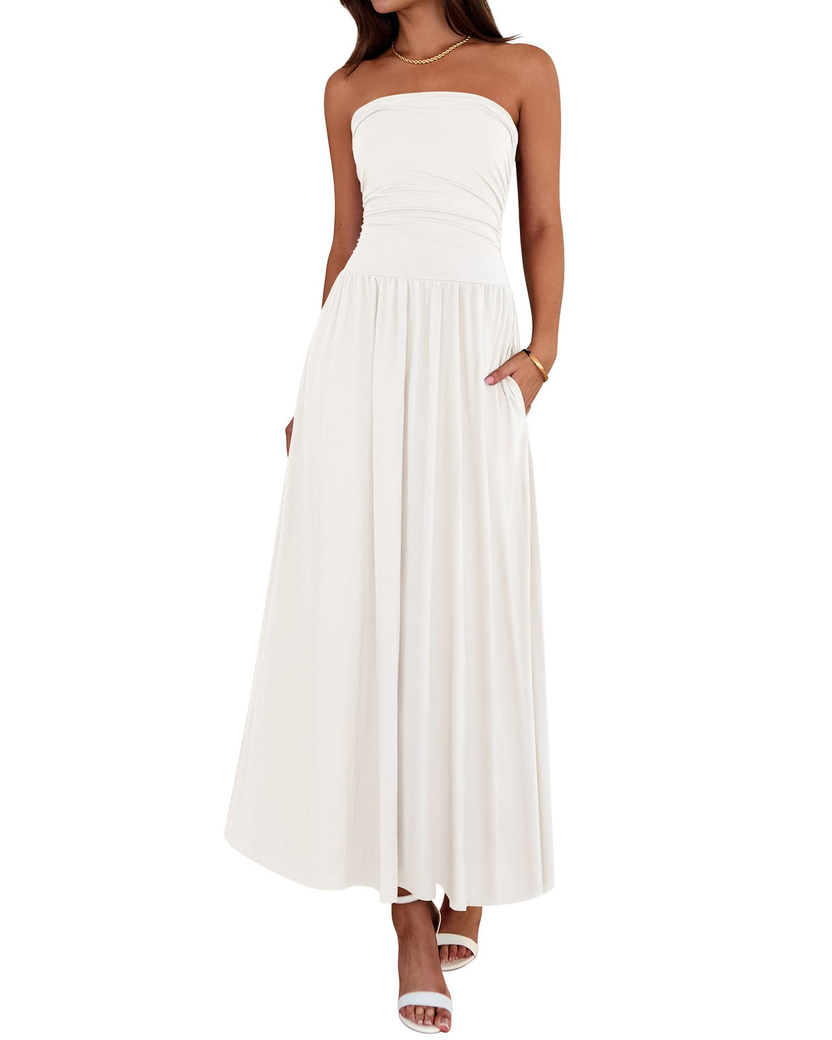 BTFBM Summer Maxi Dresses for Women Strapless Tube Top Dress