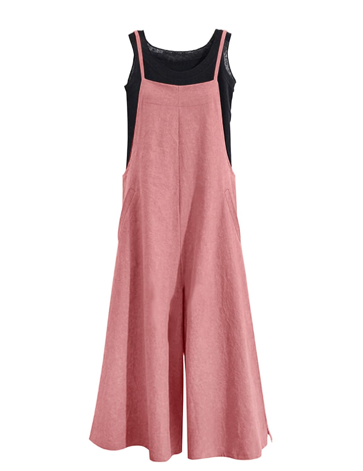 YESNO Women Casual Loose Long Bib Pants Wide Leg Jumpsuits Baggy Cotton Rompers Overalls with Pockets PZZTYP2