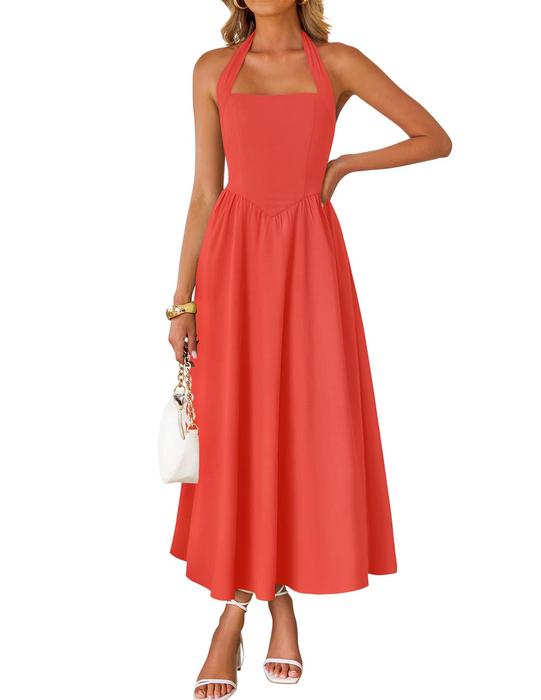 ZESICA Women's Summer Sleeveless Halter Wedding Guest Maxi Dress