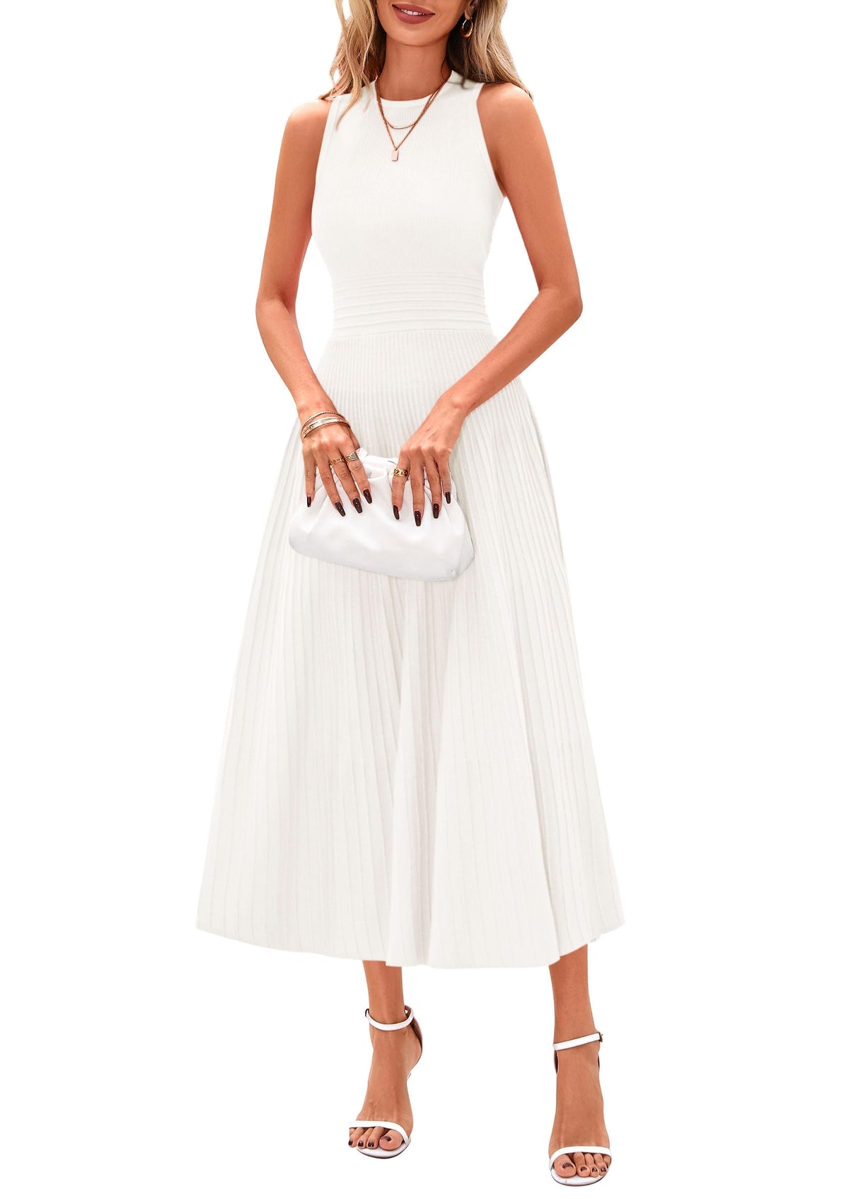 PRETTYGARDEN Women's Summer Pleated Midi Work Dress