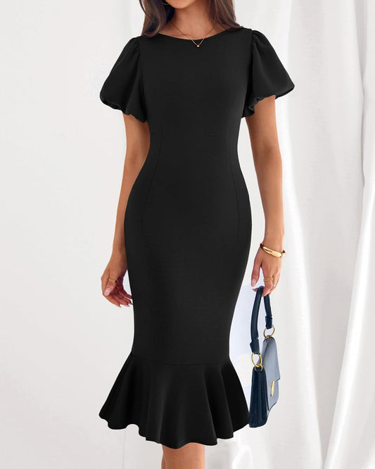 BTFBM Women Short Sleeve Bodycon Ruffle Mermaid Midi Dress