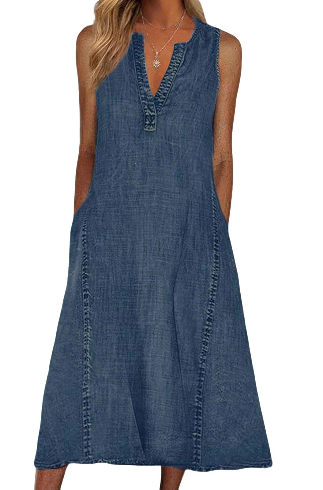 CHARTOU Women Casual Sleeveless Denim Midi Dress A Line Summer