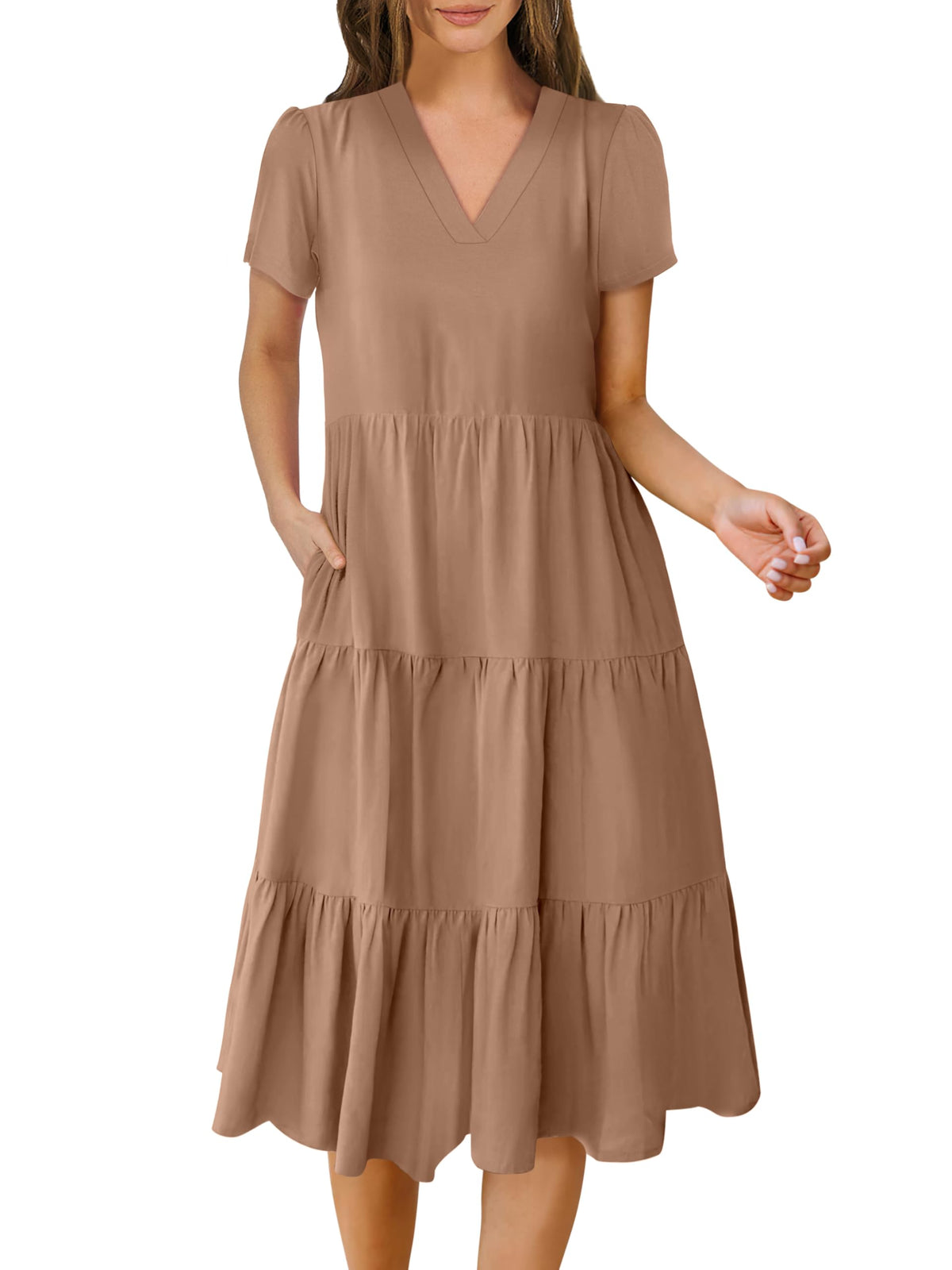 ANRABESS Womens Summer Casual Dresses Short Sleeve Boho Midi Dress