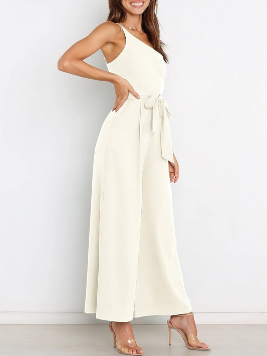ANRABESS Jumpsuits for Women Dressy One Shoulder Sleeveless Romper