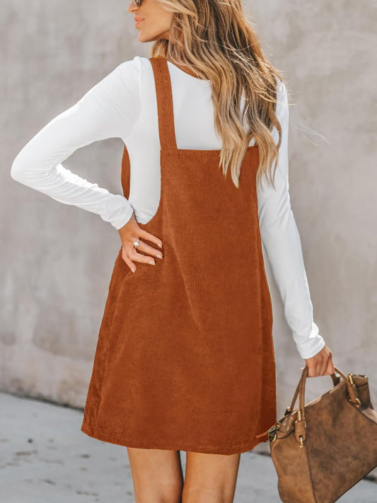 CUPSHE Women Corduroy Square Neck Wide Strap Fall Overall Mini Dress