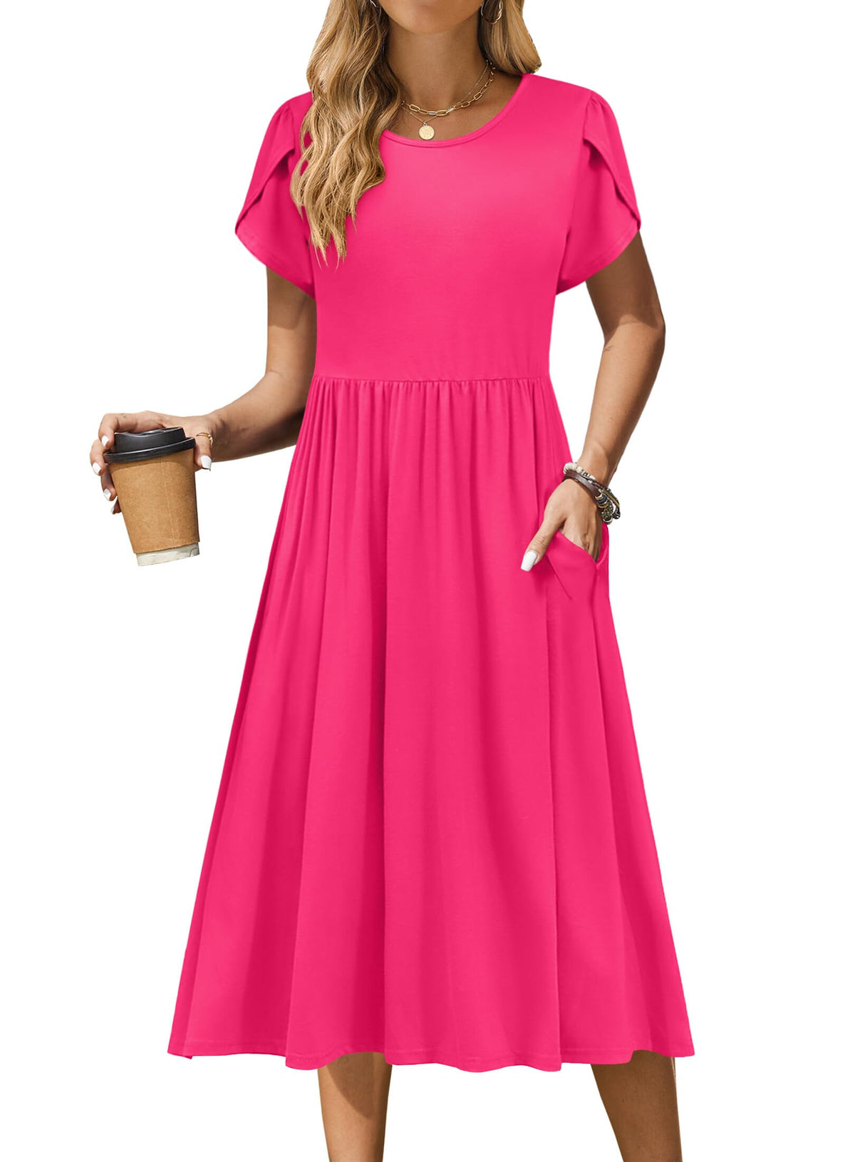 Zeagoo Womens Summer Dresses Casual Aline Midi Dress Short Sleeve Floral Tshirt Dress Flowy Beach Sundresses with Pockets