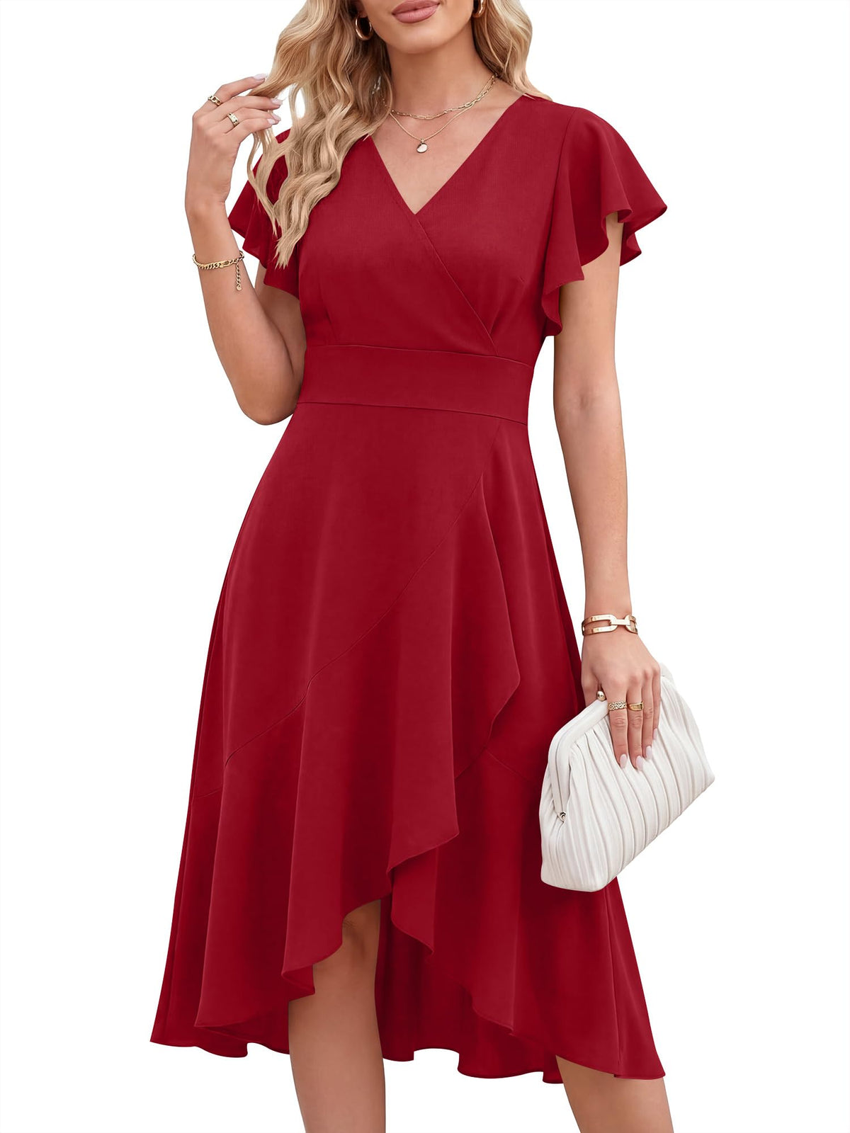 ANRABESS Womens Cocktail Dress Semi Formal Wedding Guest Wrap Midi Dresses Summer Western A Line High Low Ruffled Dress