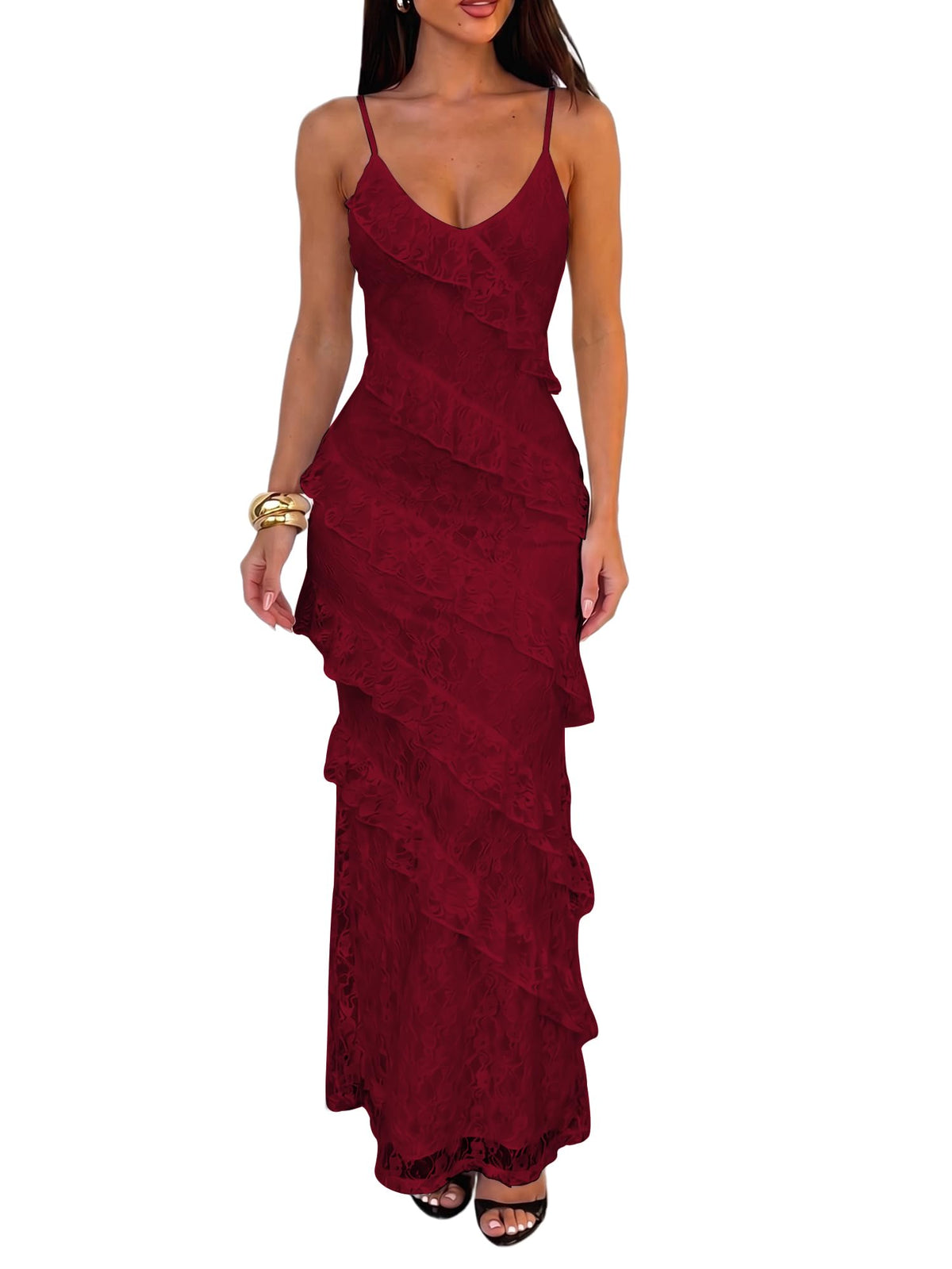 HOCILLE Women's Sexy V Neck Floral Wedding Guest Cocktail Maxi Dress