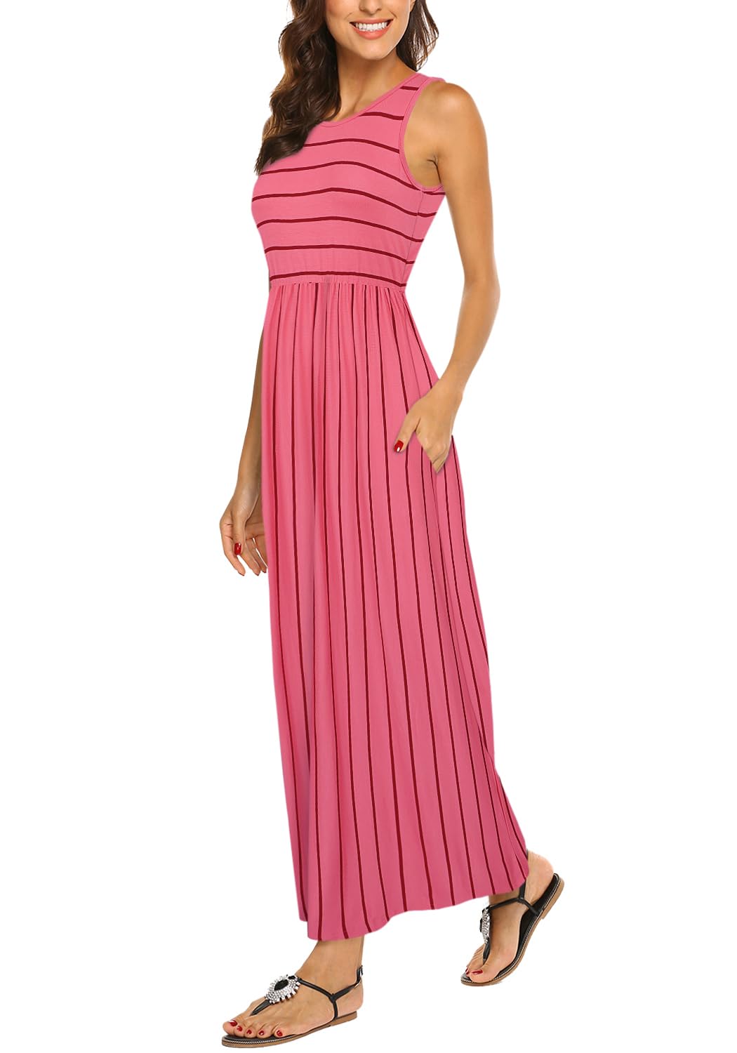 Hount Women's Summer Sleeveless Striped Flowy Casual Long Maxi Dress with Pockets