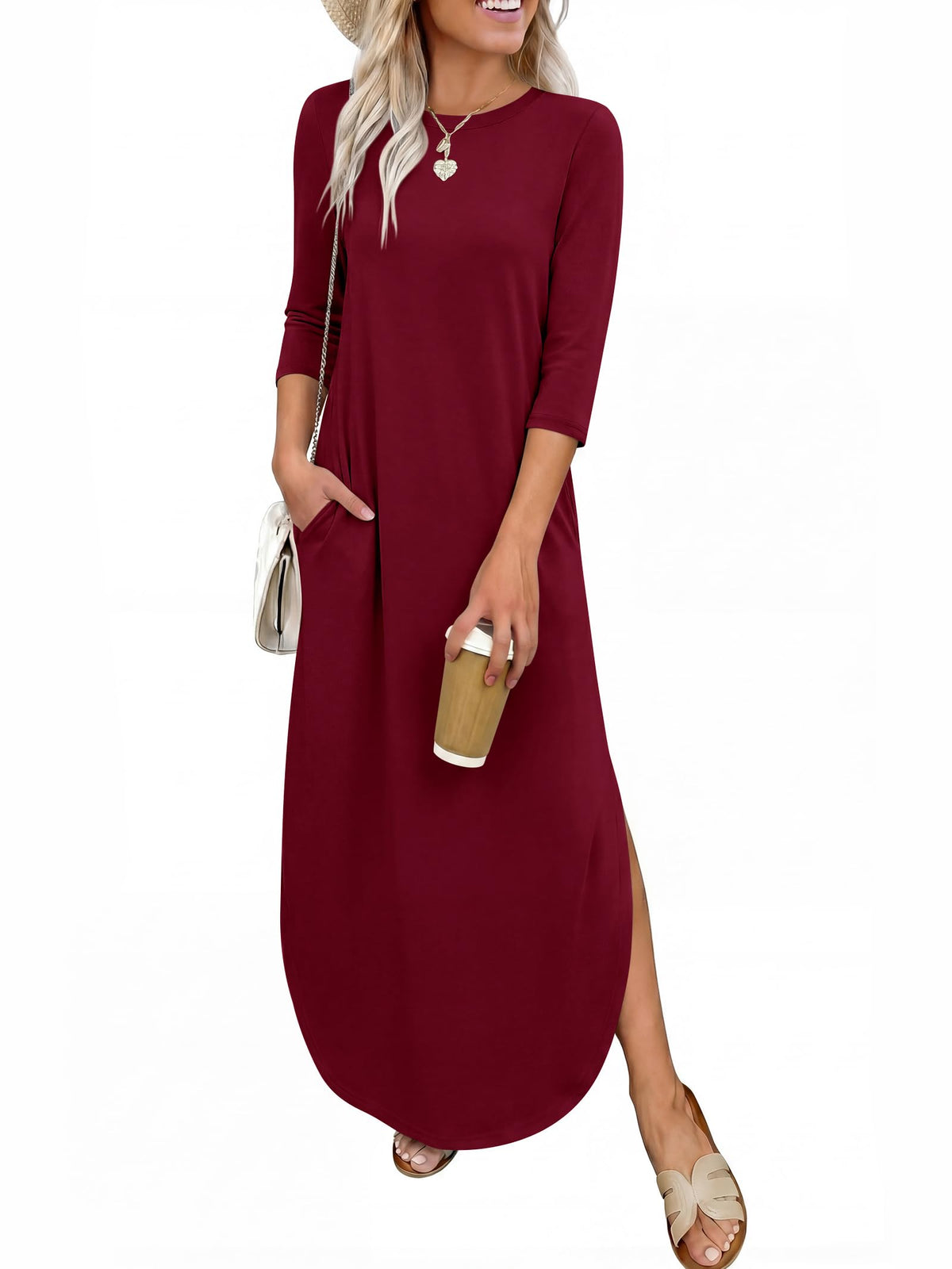 ANRABESS Women’s Air Layer 3/4 Sleeve Fall Maxi Dress & Pockets