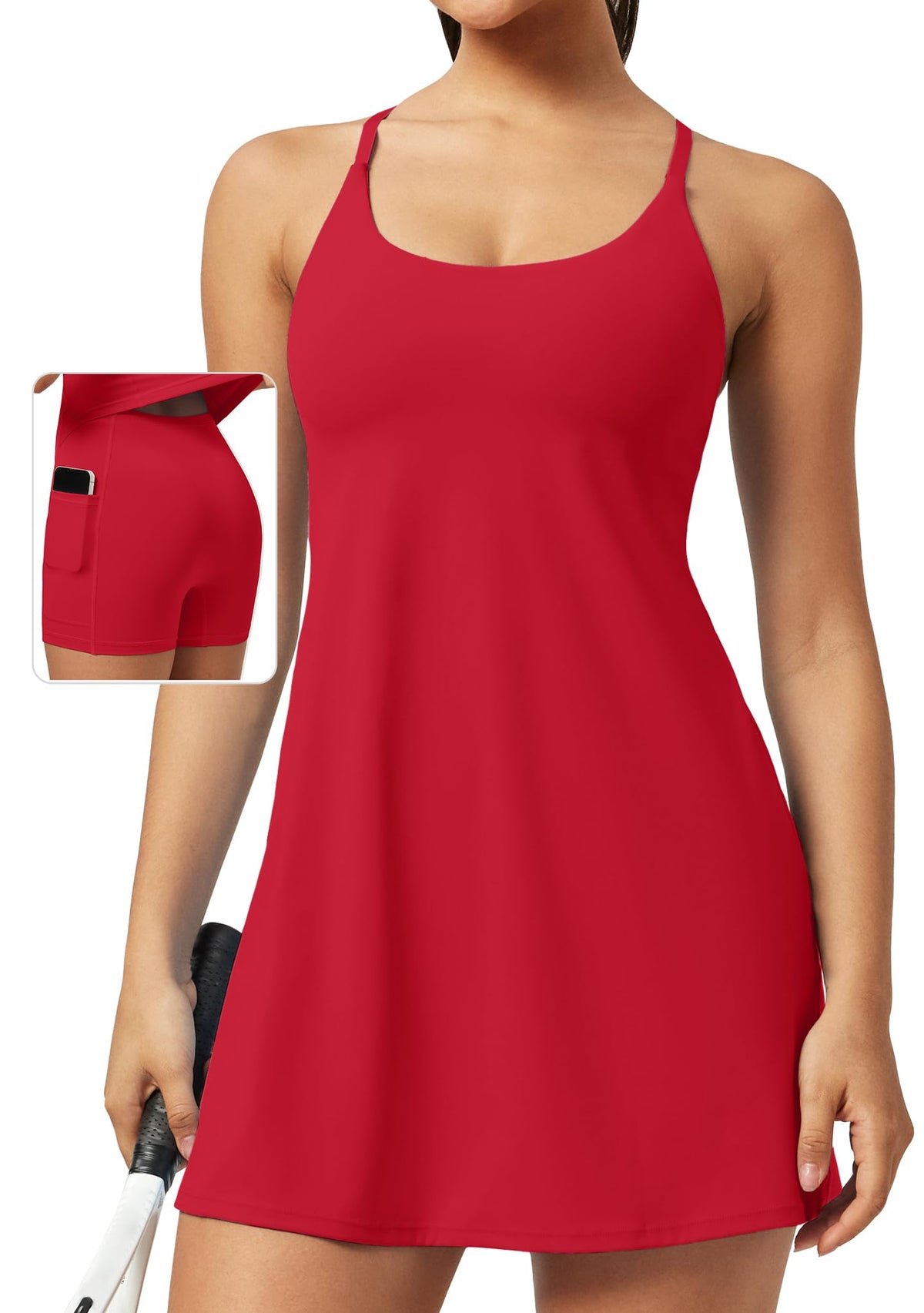 Ewedoos Athletic Tennis Dress for Women with Shorts Underneath Easy Peezy U Neck Adjustable Straps Active Workout Dress