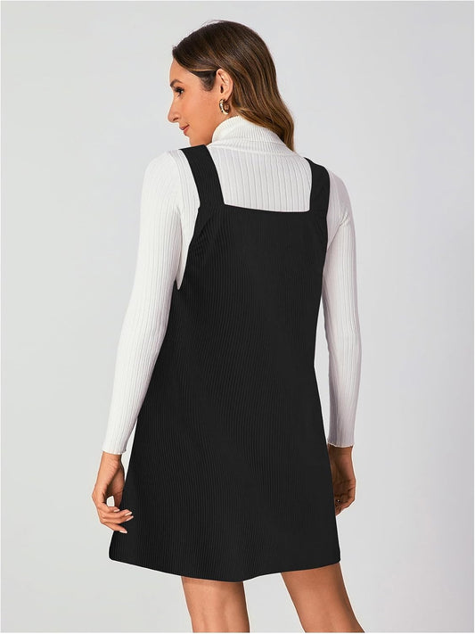 Milumia Women's V Neck Corduroy Overall Dress Mini Pinafore Jumper Dress