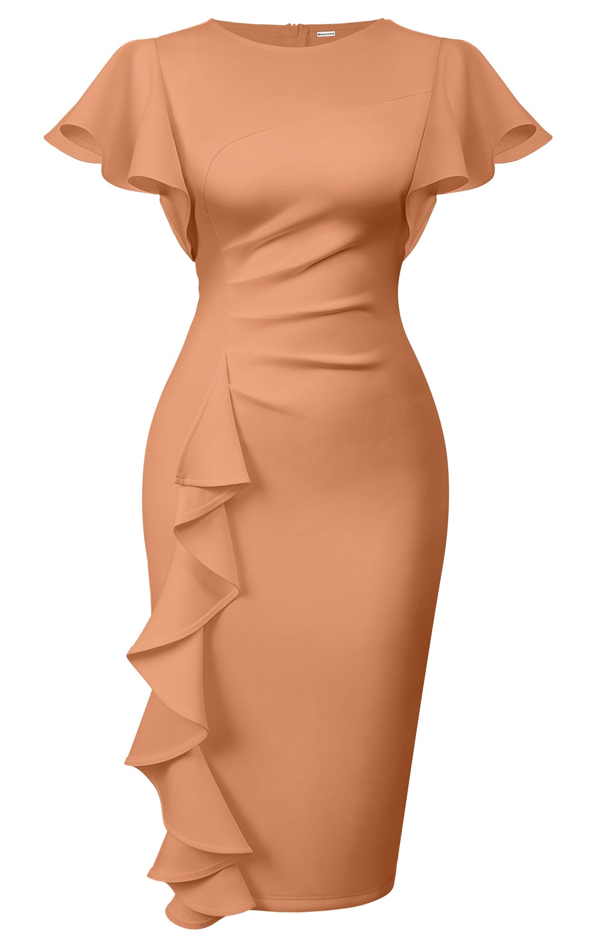 Memoriesea Women's Church Ruffle Sleeve Ruched Work Midi Dress