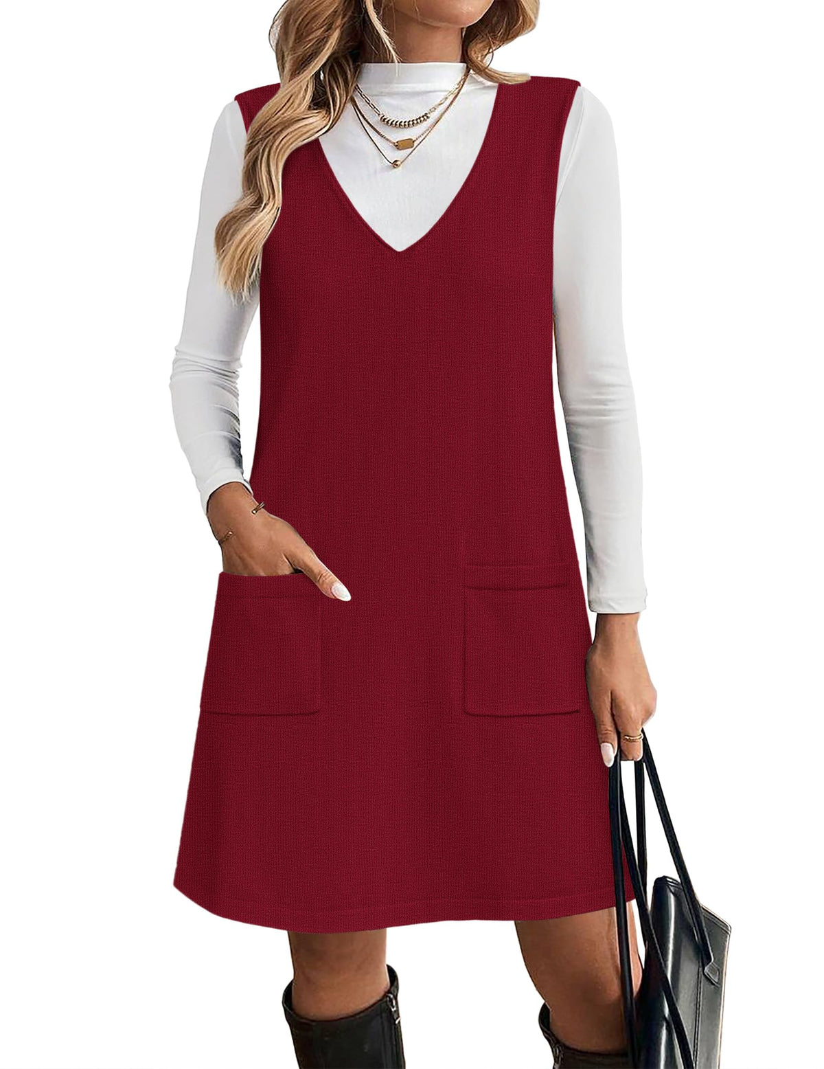 Zeagoo Women's Sweater Vest Dresses for Women 2026 V Neck Sleeveless Knit Pullover Sweater with Pockets Fall Winter Outfits