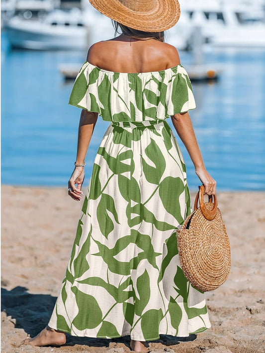 CUPSHE Womens Ruffle Floral Maxi Summer Dress Off Shoulder Beach Dress
