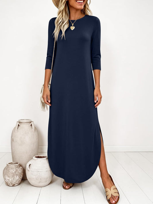 ANRABESS Women’s Air Layer 3/4 Sleeve Fall Maxi Dress & Pockets