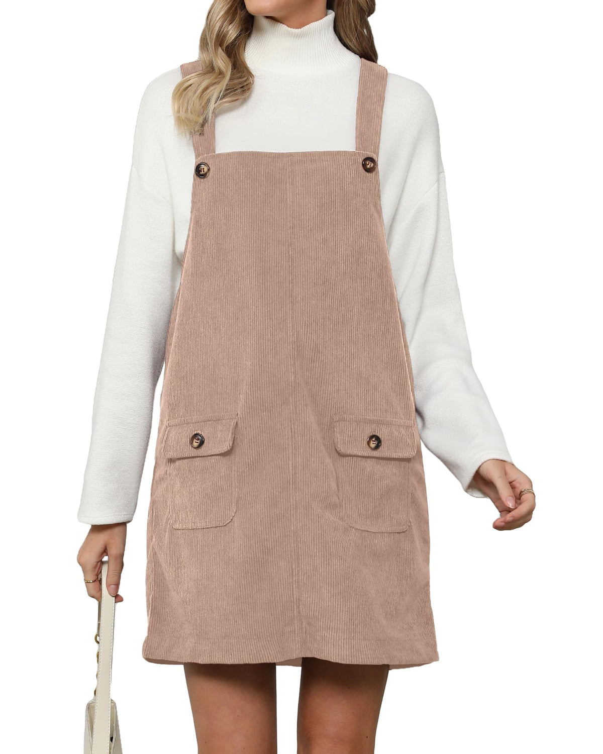 luvamia Corduroy Overall Dress for Women Adjustable Straps Casual Fashion Overalls Pinafore Short Dresses with Pockets
