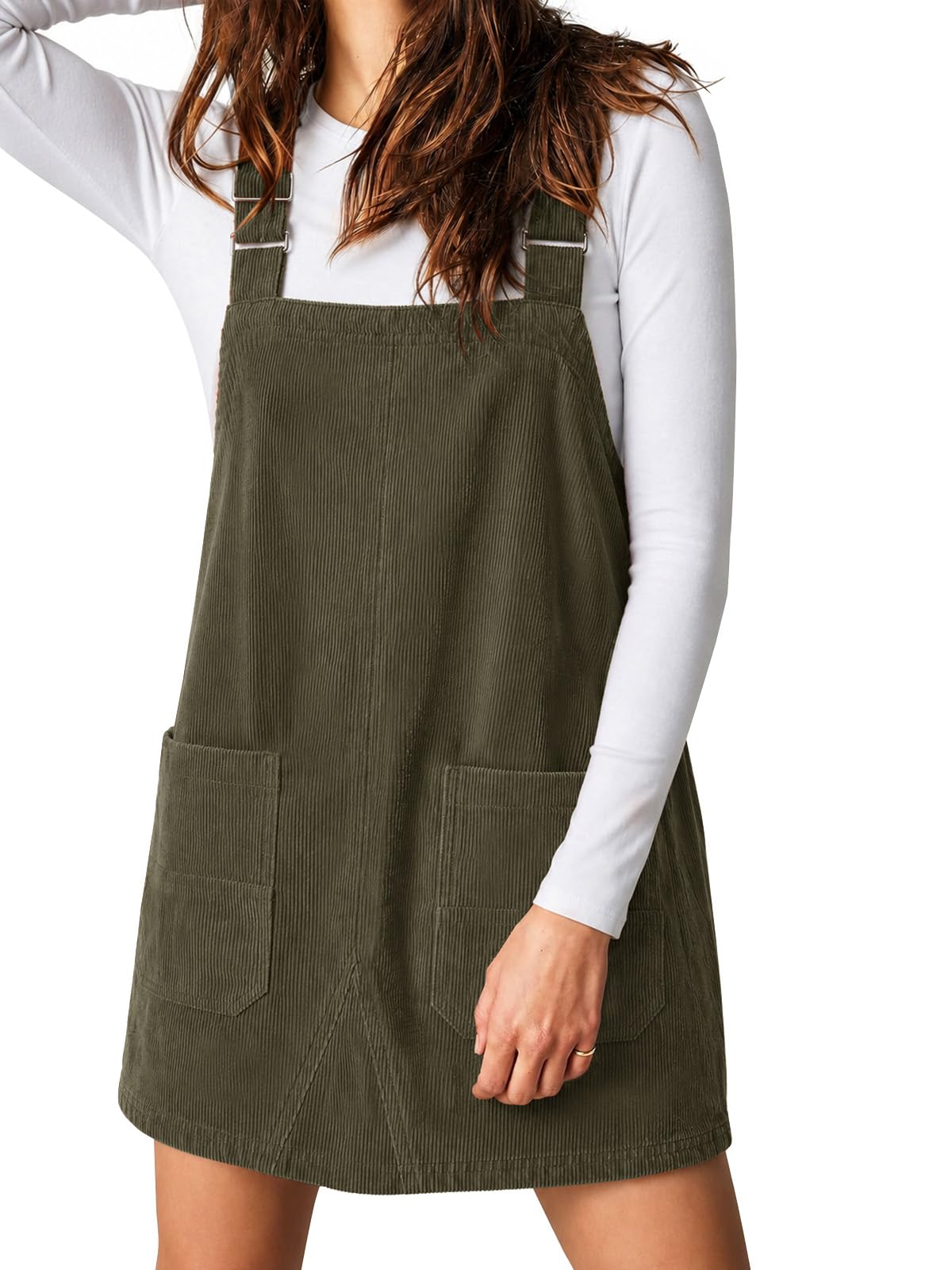 Yousify Women's Corduroy Overalls Dress Square Neck Mini Jumper Dress