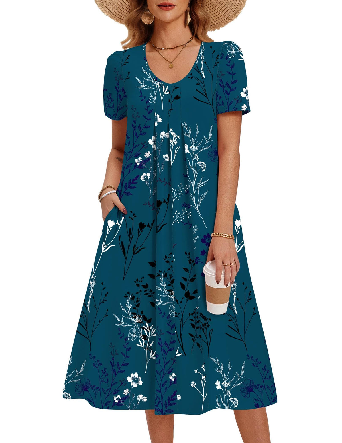 Zeagoo Summer Casual Dress for Womens Floral Midi Sundress with Pockets
