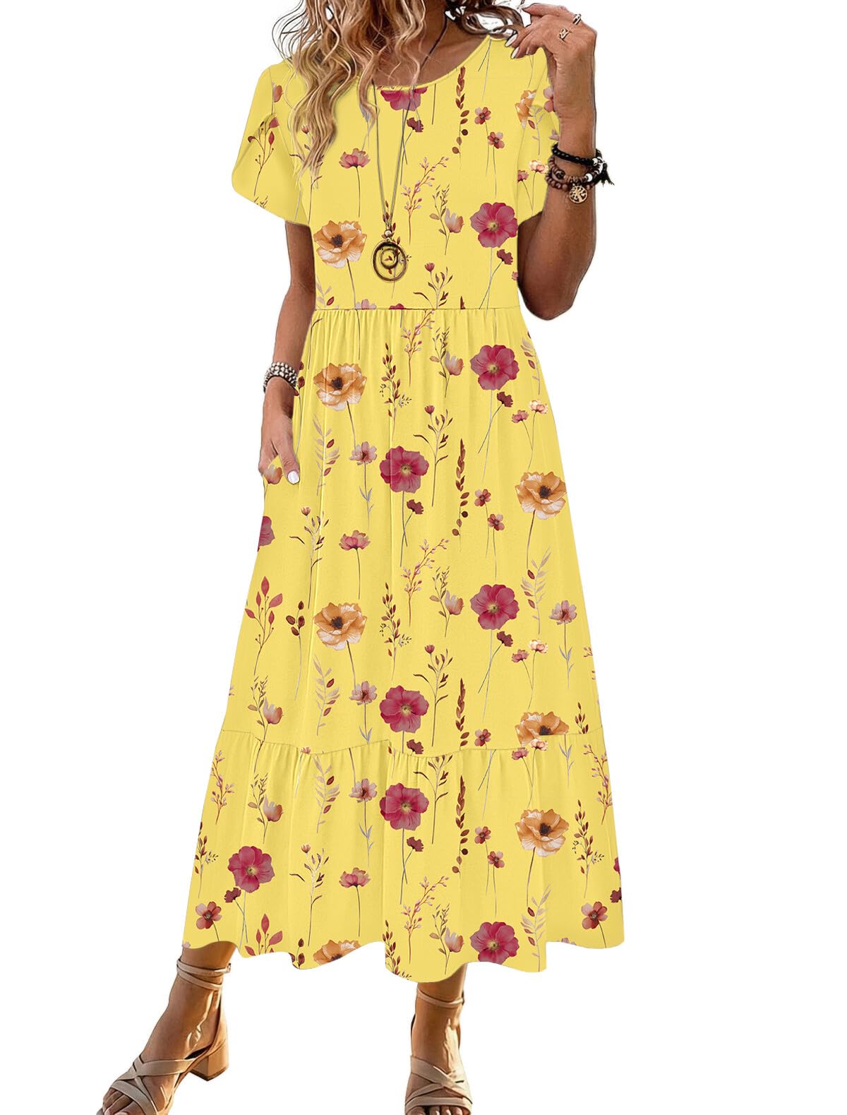 HOTOUCH Summer Dresses for Women 2026 Casual Midi Boho T Shirt Dress Ladies Sundress Aline Long Beach Vacation Clothes