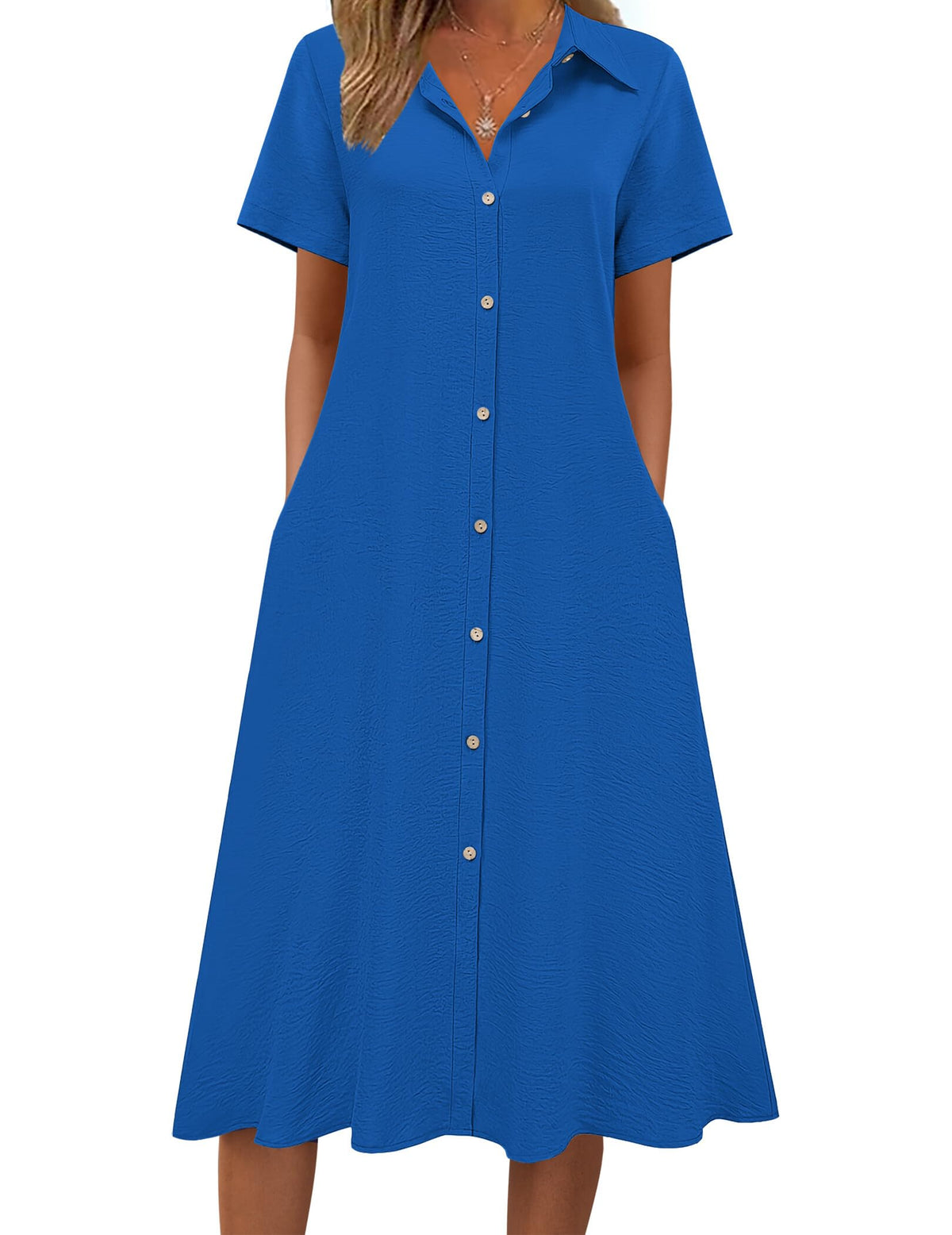 Zeagoo Summer Dresses for Women 2026 Button Down Shirt Dresses Aline Long Sundress Short Sleeve Beach Travel Cover Up