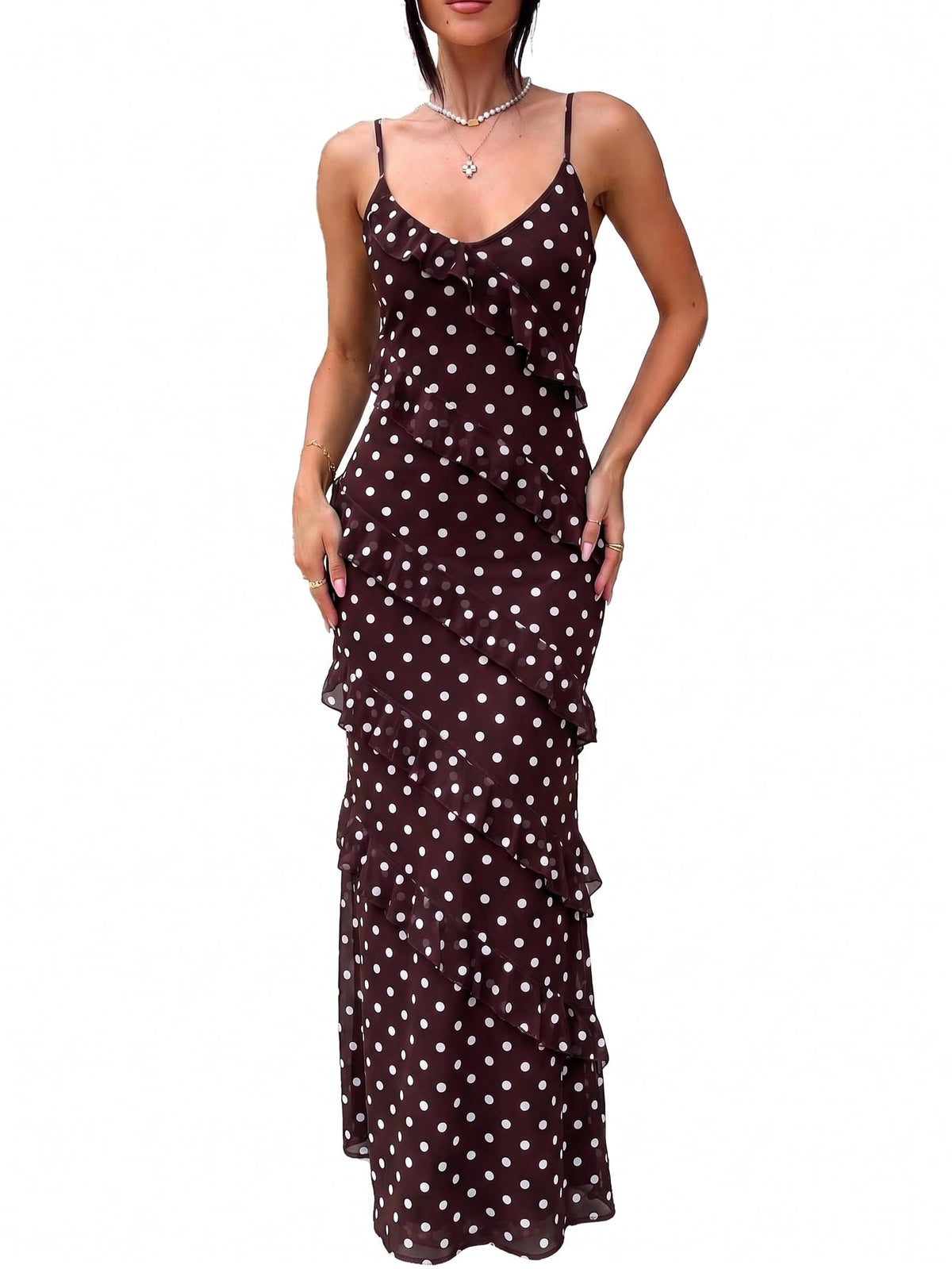 HOCILLE Women's Sexy V Neck Mesh Bodycon Wedding Guest Cocktail Maxi Dress