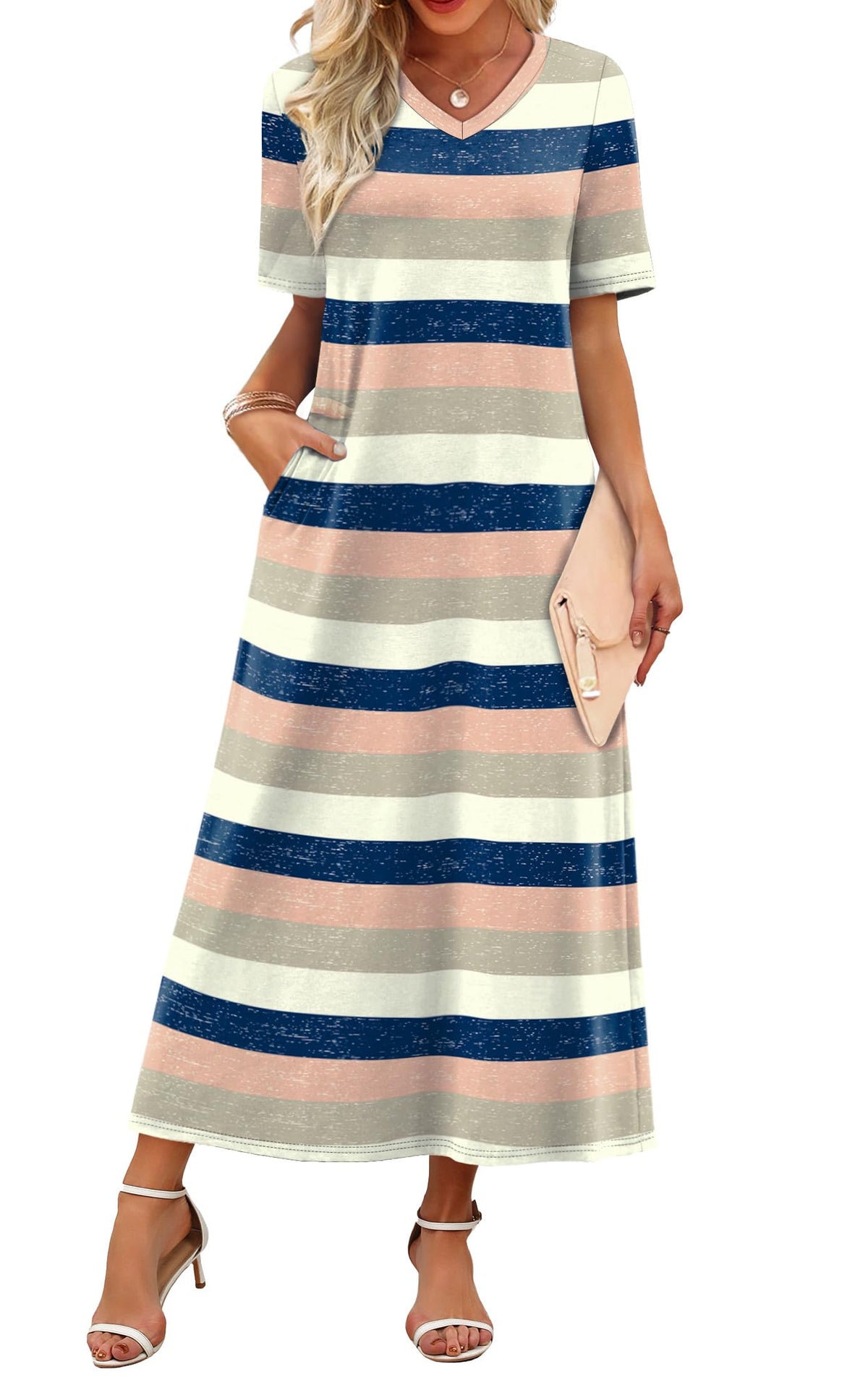 WIHOLL Women's Maxi Dresses V Neck Vacation Beach Sundresses Floral Travel Summer Dress