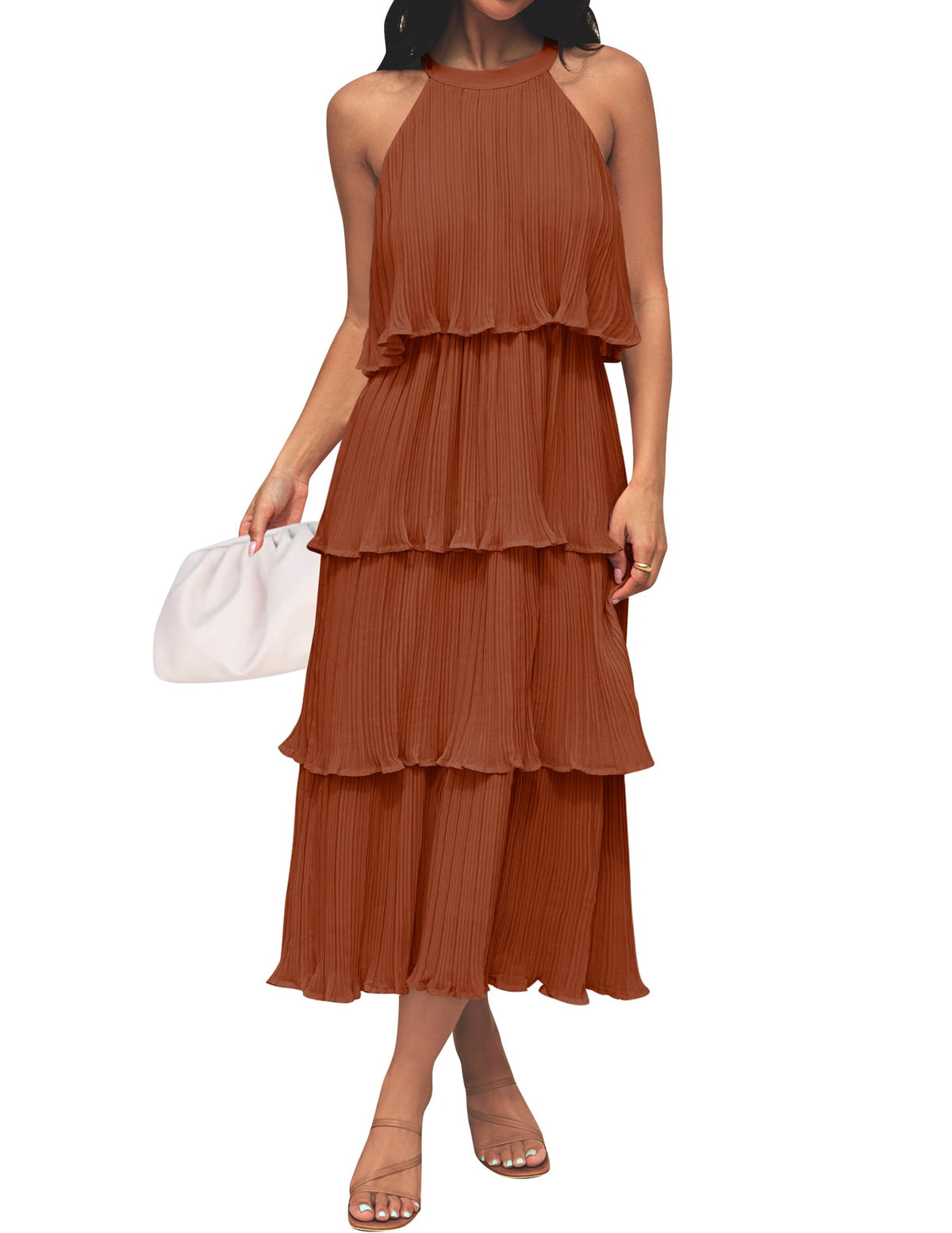 ZESICA Womens Summer Halter Ruffle Wedding Guest Midi Dresses