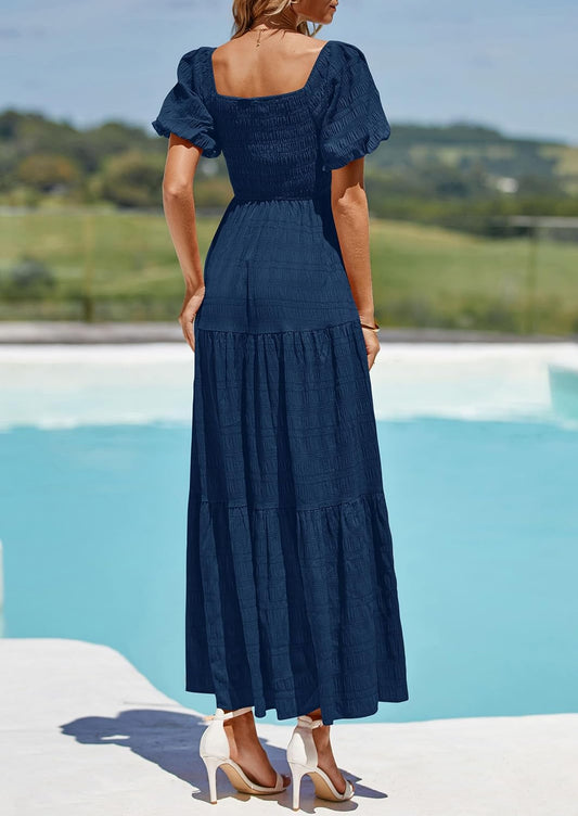 PRETTYGARDEN Womens Puff Short Sleeve Maxi Dress