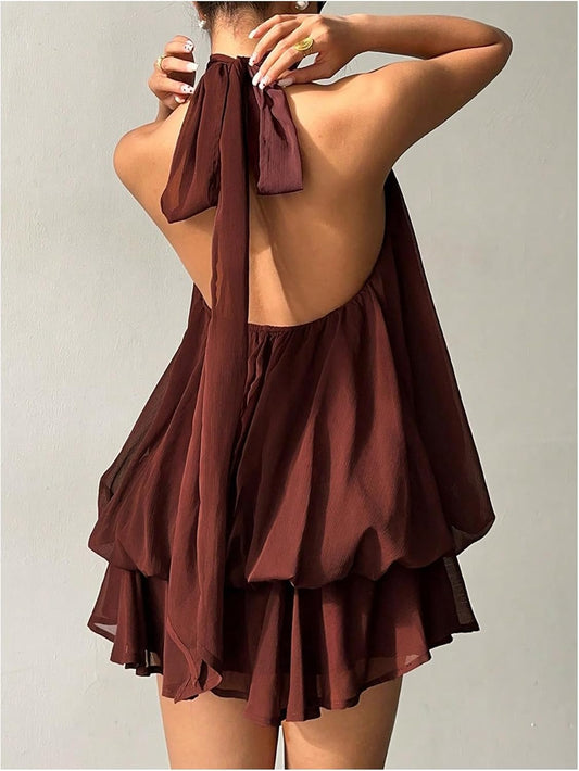 SHENHE Women's Chiffon Halter Mini Dress Wedding Guest Birthday Party Dress