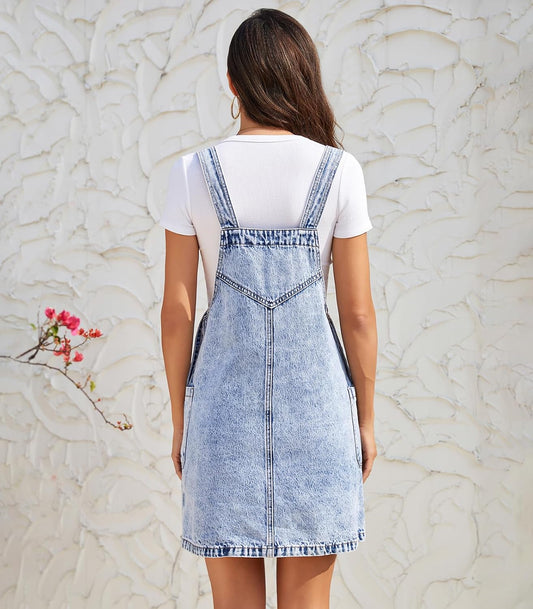 MISS MOLY Women's Denim Overall Dress Casual Loose Adjustable Straps Bib Overalls Jean Dress with Pockets