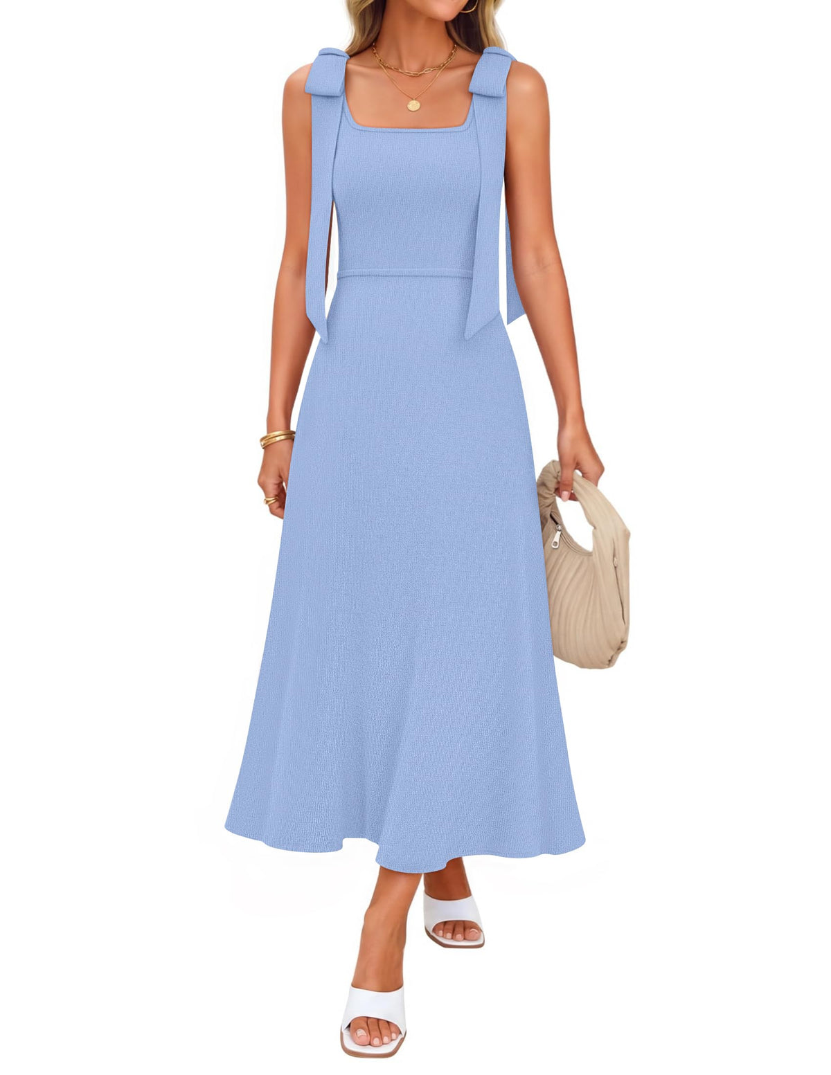 ZESICA Womens Summer Sleeveless Knitted Midi Sweater Dress