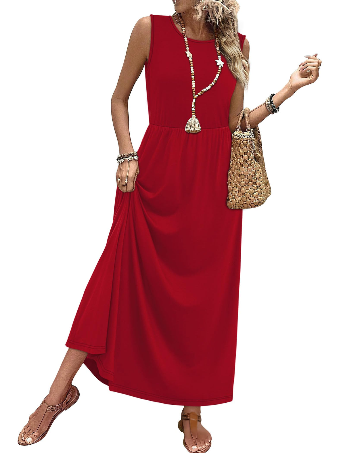 WIHOLL Summer Dresses for Women 2026 Maxi Dresses Long Flowy A Line Sleeveless Sundresses with Pockets