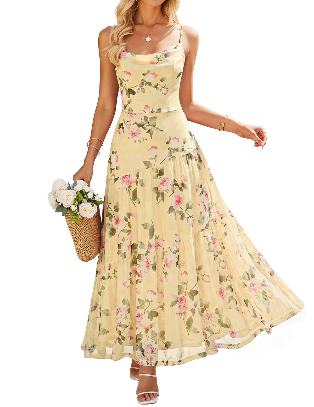 ZESICA Women's Summer Mesh Floral Sleeveless Wedding Guest Dress