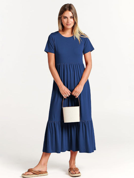ANRABESS Womens 2026 Summer Casual Short Sleeve Maxi Dress with Pockets