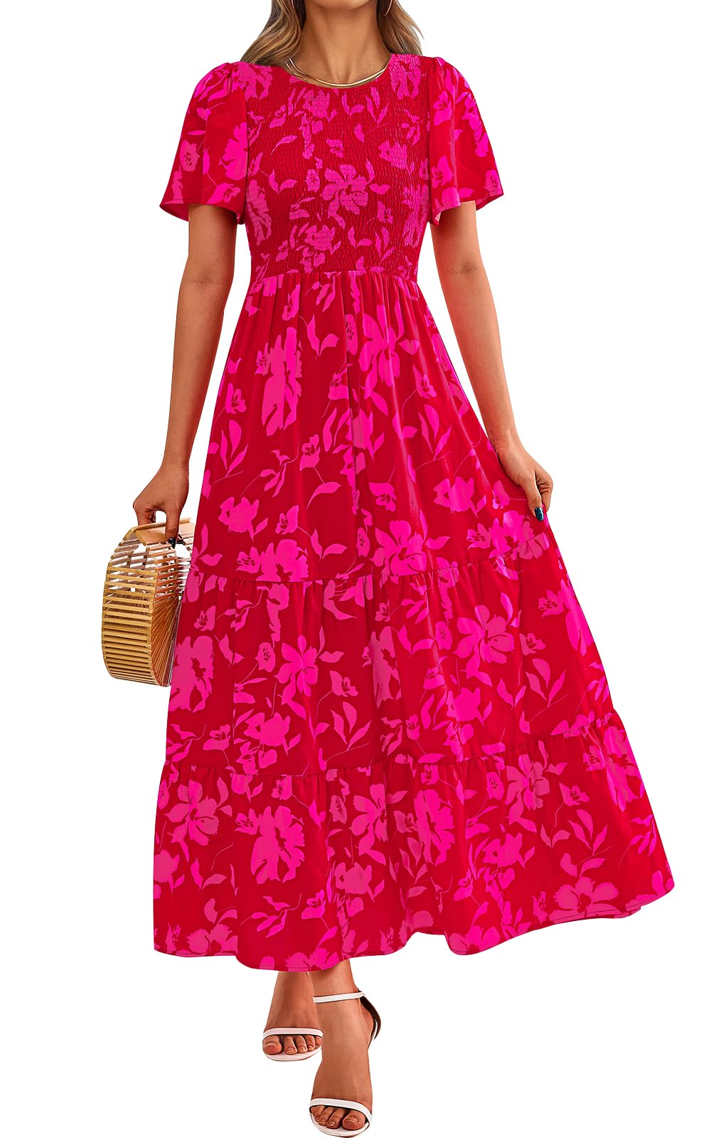 PRETTYGARDEN Women's 2026 Summer Casual Flutter Sleeve Floral Maxi Dress