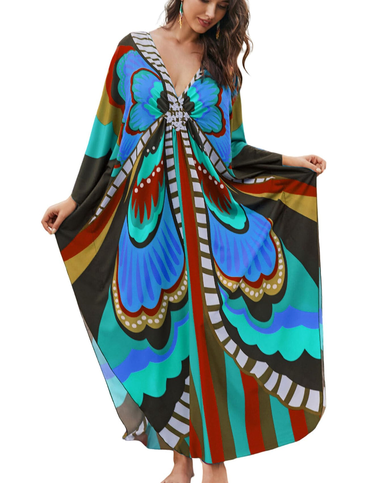 KECVOT Kaftan Dresses for Women Plus Size Batwing Sleeve Caftans Long Bathing Suit Cover Up Maxi Beach Dress Loungewear