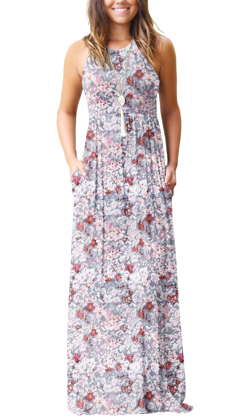 GRECERELLE Women's Summer Sleeveless Casual Long Tank Maxi Dress with Pockets (XS-3XL)