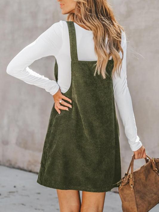 CUPSHE Women Corduroy Square Neck Wide Strap Fall Overall Mini Dress