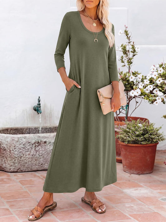 ANRABESS Womens 3/4 Sleeve Scoop Neck Casual Maxi Dress