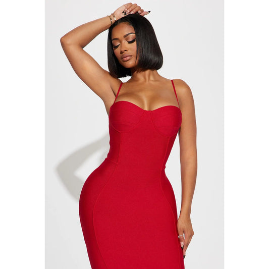 Becky Bandage Midi Dress - Red