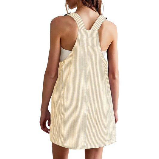 Imily Bela Womens Casual Striped Denim Dress Summer Pinafore Overalls Romper Adjustable Straps Jumper Dress with Pocket