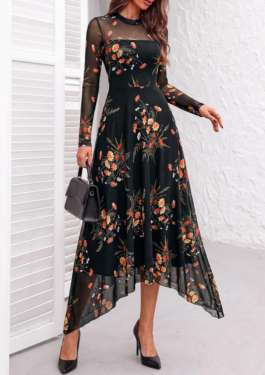 PRETTYGARDEN Women's Floral Mesh Midi Dress
