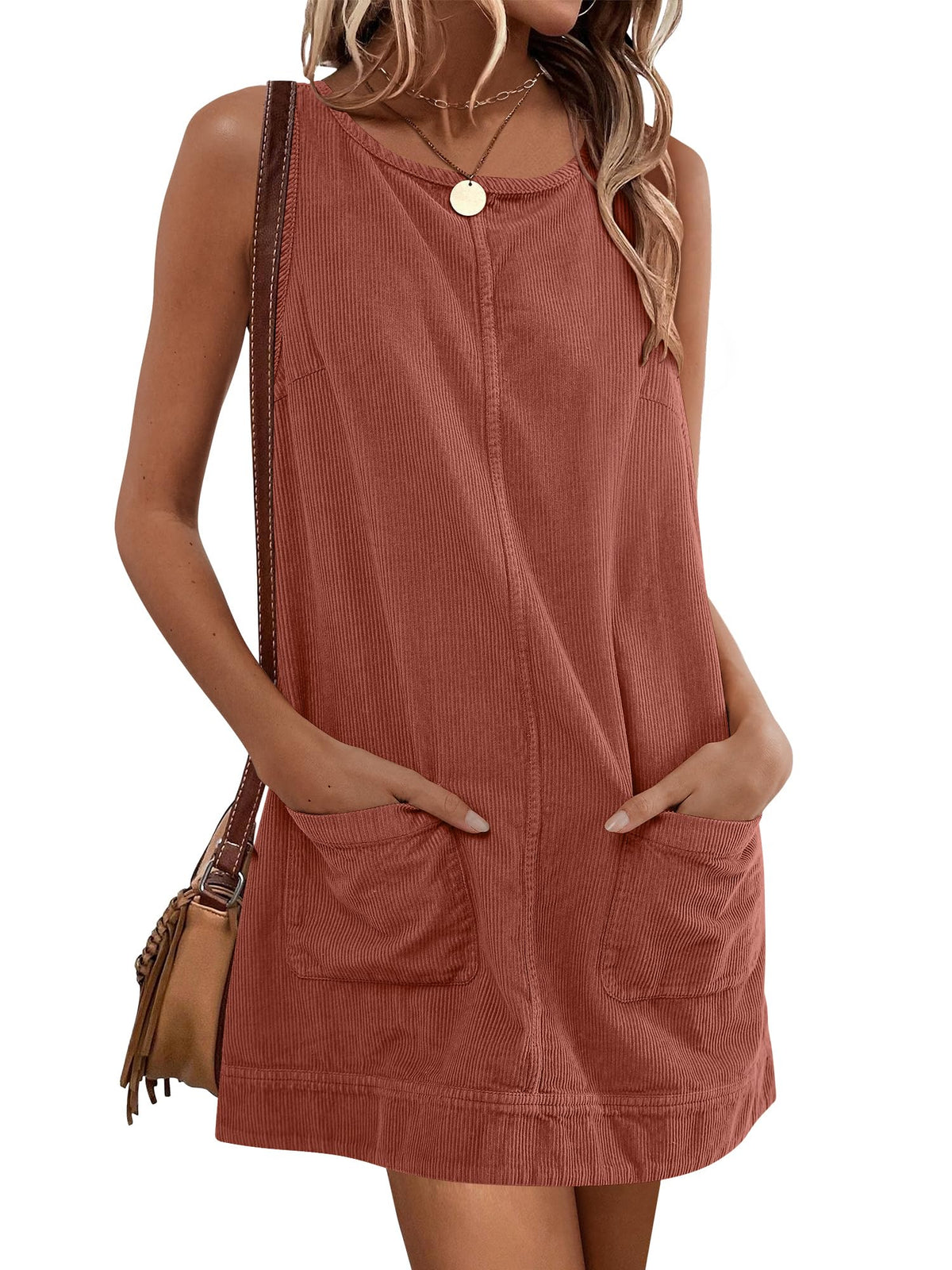 Caracilia Womens Corduroy Sleeveless Overall Mini Dress