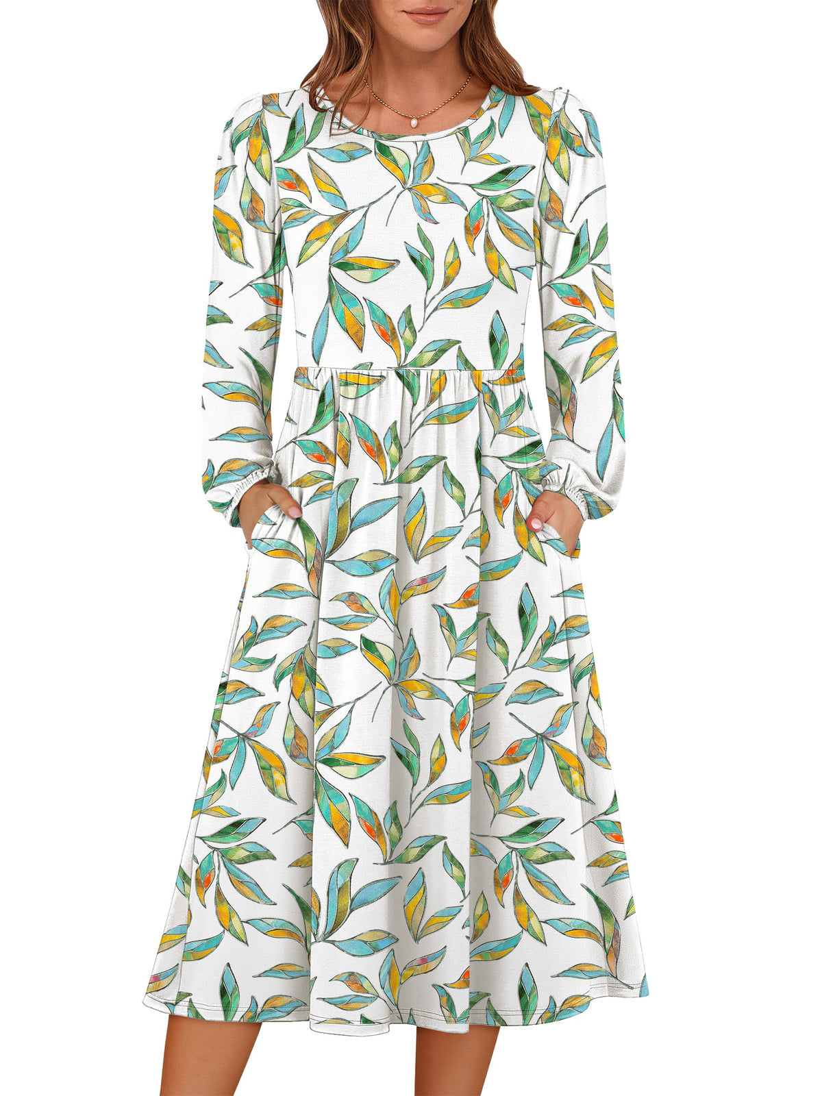 ANRABESS Women Long Sleeve Casual Fall Midi Dress Lightweight with Pockets