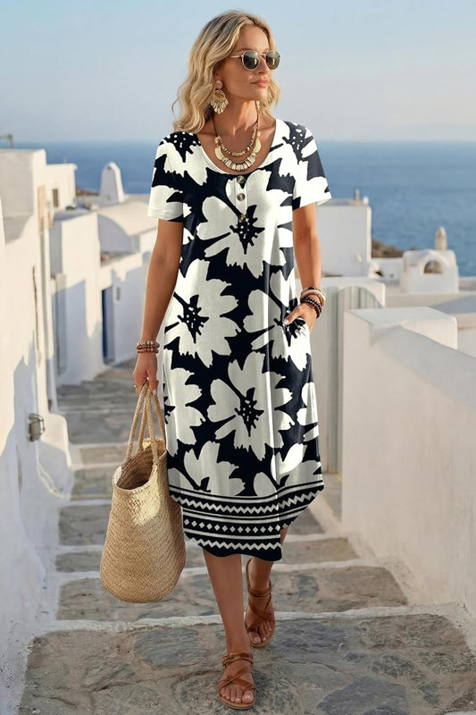 OFEEFAN Summer Dresses for Women 2026 Casual Midi Dresses Beach Vacation Outfits Tshirt Dress with Pockets Resort Wear