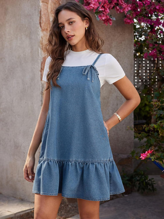 CIDER Womens Denim Overall Dress Jumper with Pockets Adjustable Strap